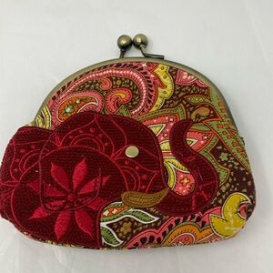 Karma paisley red corduroy elephant coin purse kiss lock card slots